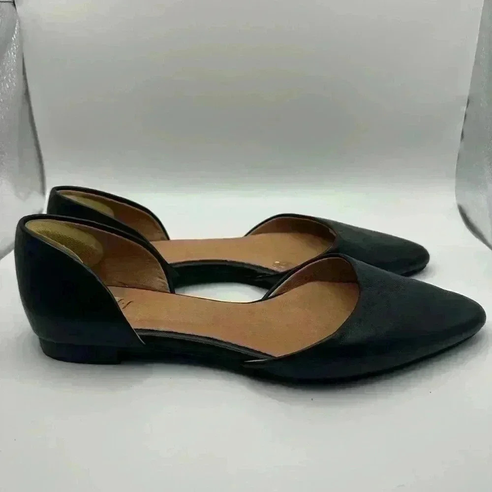 J Jill Elegant Black Leather D'Orsay Pointed Toe Flats Women’s Size 8.5 EEUC!!